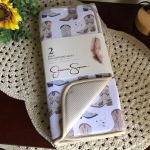 Jessica Simpson Western Cowboy Boot Dish Drying Mats in Beige and White